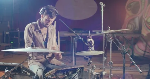 Tracking shot of drummer playing Stock Footage 71465487