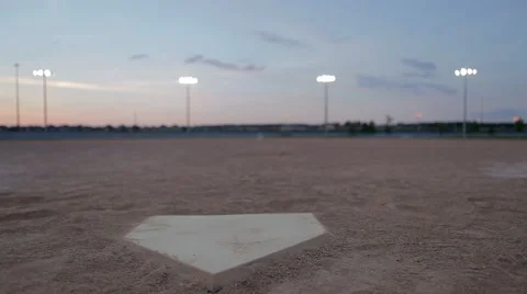 Tracking Shot of Empty Baseball Diamond at Dusk Stock Footage 41670235