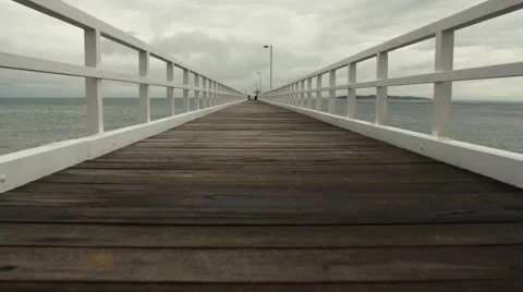 Tracking shot of Empty Pier on stormy day. Video stock 49511864