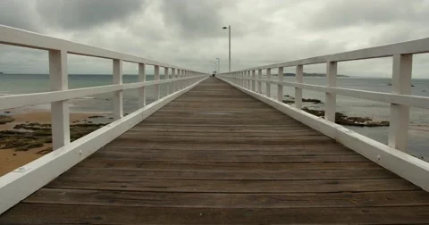 Tracking shot of Empty Pier on stormy day. 4K Video stock 49514952
