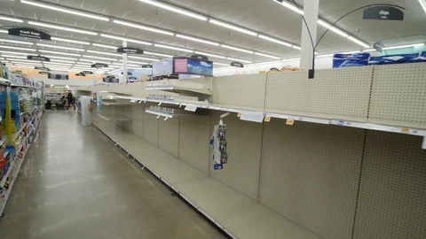 Tracking Shot of Empty Shelves In a Store Stock Footage 128358254