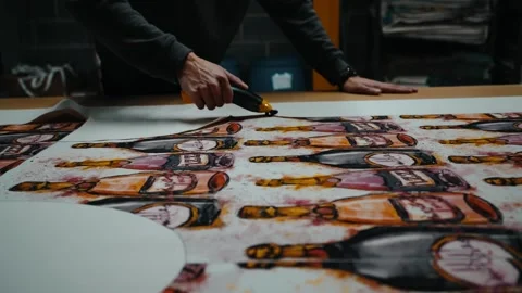 Tracking shot of fabric being cut Stock Footage 135160833