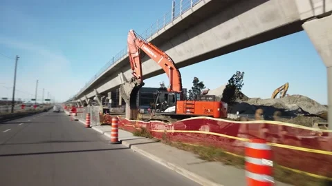 Tracking shot of Fairview mall train station construction site Stock Footage 224778992