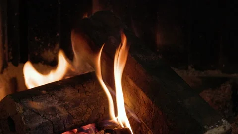 Tracking shot of fire in fireplace Stock Footage 148935344
