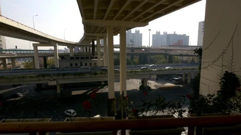 Tracking shot of freeways in the city Stock Footage 73898569