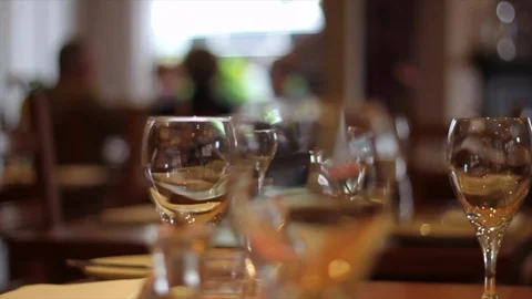 Tracking shot of glasses on restaurant tables Vídeo Stock 101226782