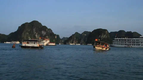 Tracking shot of Ha long bay boat tour in Vietnam Stock Footage 38108809