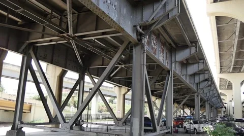 Tracking shot highway bridge construction in New Orleans Stock Footage 54922197