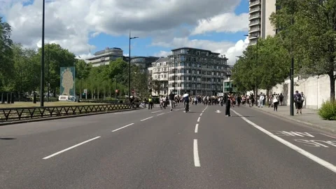 TRACKING SHOT OF HUGE BLM RALLY IN CENTRAL LONDON UK, 4K Stock Footage 133147836