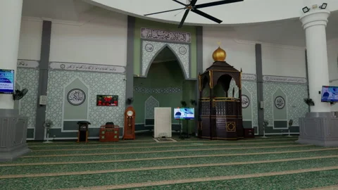 Tracking Shot Inside Empty Prayer Hall of Malacca Straits Mosque Stock Footage 345547061