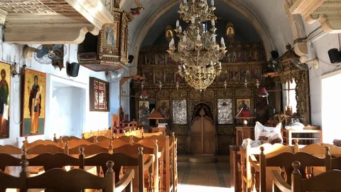 Tracking Shot inside an Old Orthodox Church Stock Footage 90936025