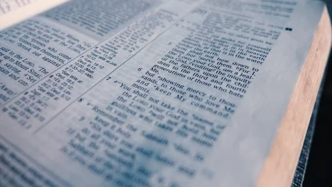 Tracking Shot Inside a Page of the Holy Bible Stock Footage 279276615