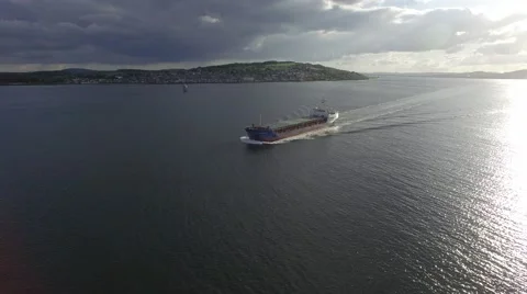 Tracking shot of a large ship on the Tay river. Stock Footage
