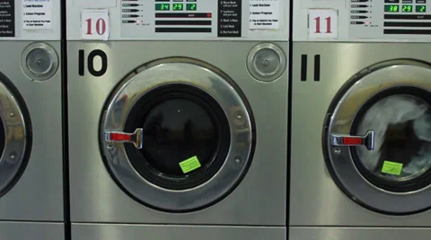 Tracking shot of laundrette Stock Footage 37186034