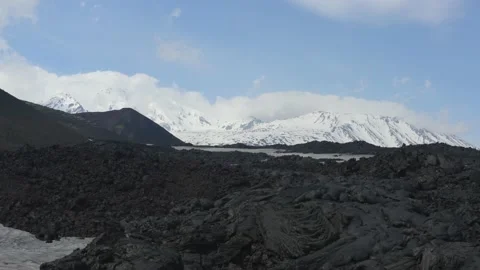 Tracking Shot of Lava Field with a View on Tolbachik Volcano (ungraded) Stock Footage 166819957