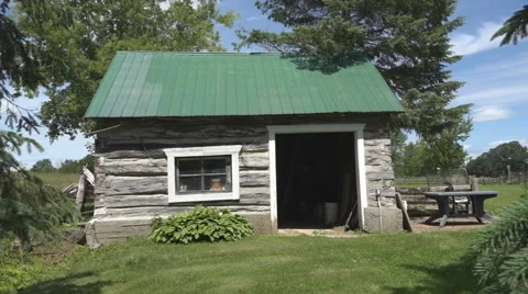 Tracking shot of a log cabin. Stock Footage 61560457
