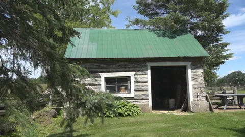 Tracking shot of a log cabin. Stock Footage 61560484