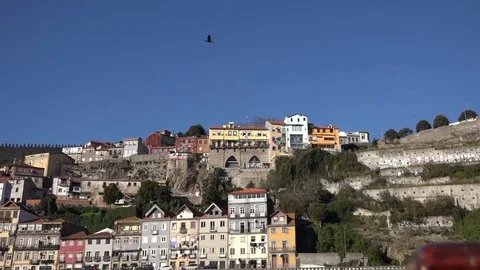 Tracking shot looking over the city of Porto Portugal Stock Footage 71144506