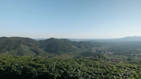Tracking shot - Lovely panoramic long shot of Valdobbiadene hills Stock Footage 115507455