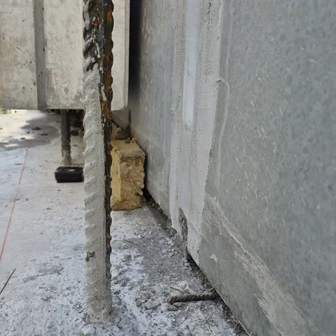 Tracking shot of lowering a precast concrete panel onto a floor slab 4 Vídeos de archivo 330605344