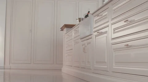 Tracking shot of a luxurious white kitchen Stock Footage 63499480