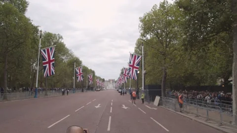 Tracking Shot of The Mall Leading to Buckingham Palace Stock Footage 211026249