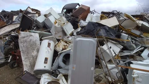 Tracking shot of metal garbage 4K Stock Footage 142394077