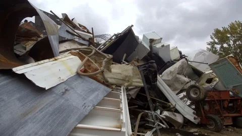 Tracking shot of metal garbage 4K Stock Footage 142394636