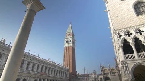 Tracking shot -  nice view of clock tower in St. Mark's Square, Venice -  4k Stock Footage 103199609