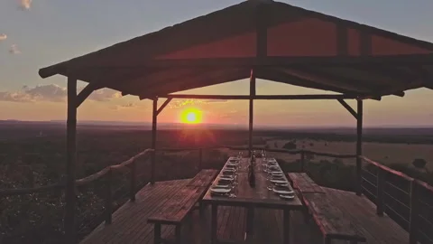 Tracking shot over a dining table at sunset Stock Footage 135028471