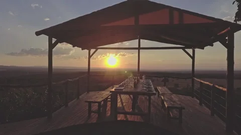 Tracking shot over a dining table at sunset Stock Footage 135029863