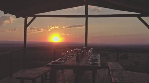 Tracking shot over a dining table at sunset Stock Footage 135054947