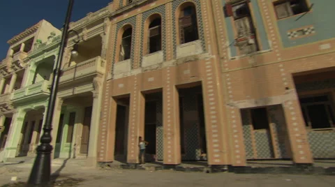 Tracking shot past old colonial houses in Havana Stock Footage 40235924