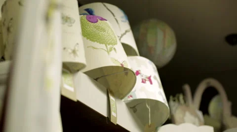 Tracking Shot Past Patterned Lampshades Stock Footage 44283439