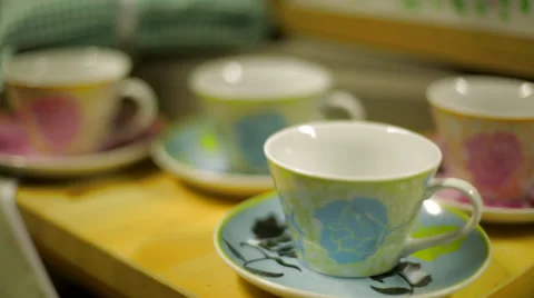 Tracking Shot Past Tea Cups Stock Footage 44284181