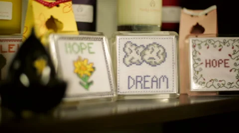 Tracking Shot Past Various Handmade Gifts Stock Footage 44285056