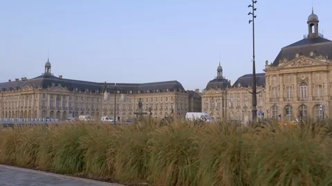 Tracking shot of the Place de la Bourse in Bordeaux, at sunrise 1 Stock Footage 88749013