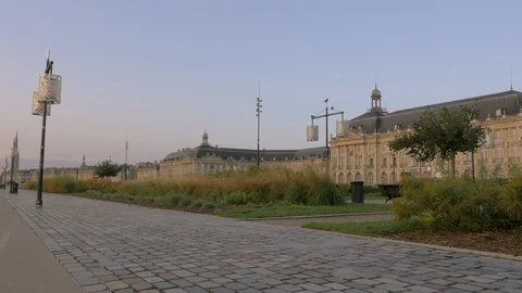 Tracking shot of the Place de la Bourse in Bordeaux, at sunrise 2 Stock Footage 88774350