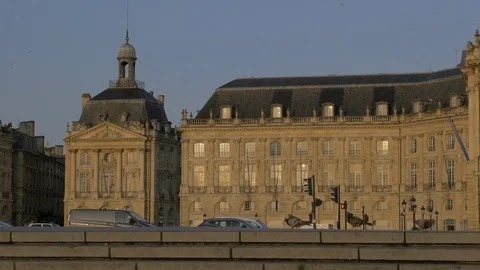 Tracking shot of the Place de la Bourse in Bordeaux, at sunrise 3 Stock Footage 88817096
