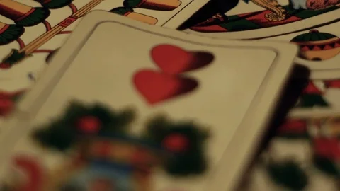 Tracking shot on playing cards, gambling addiction Stock Footage 87683197