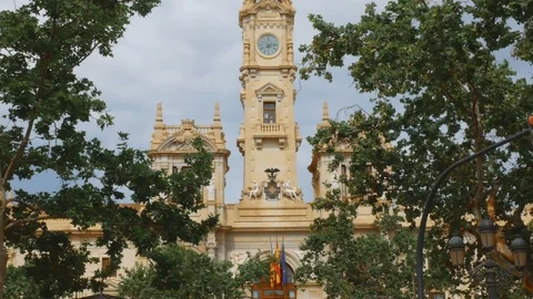 Tracking shot on the post office building in Valencia, Spain Video stock 92469259
