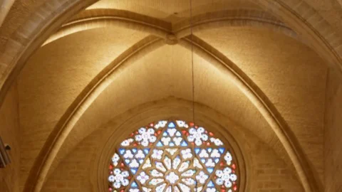 Tracking shot on rose window of the cathedral of Valencia, spain Vidéo 92300055