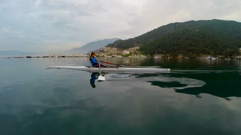 Tracking shot of Rower Trainning Stock Footage 60765934