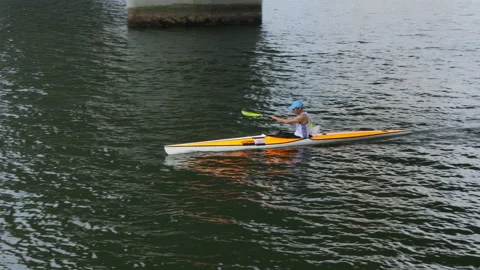 Tracking shot of rowers training in the river, Hong Kong Stock Footage 150263869