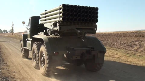 Tracking shot of Russian Rocket Launcher Video stock 57103561