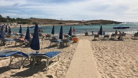 Tracking Shot at a Sandy Beach in Ayia Napa, Cyprus Video stock 101246007