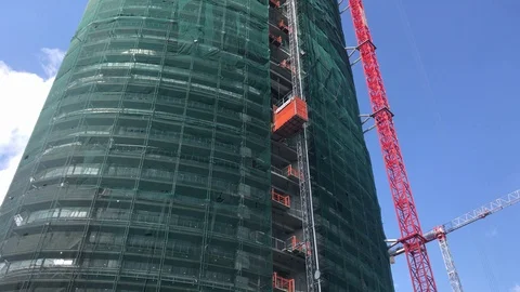 Tracking Shot of Skyscraper Construction Site in Urban European City Stock-Footage 103103176