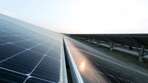 Tracking Shot of Solar Panels at Charanka Solar Park Gujarat India 04 Stock Footage 340559677