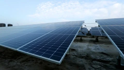 Tracking Shot of Solar Panels at Charanka Solar Park Gujarat India 05 Stock Footage 340559701