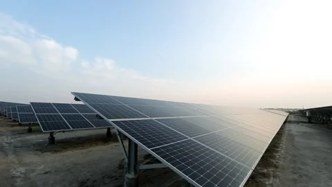 Tracking Shot of Solar Panels at Charanka Solar Park Gujarat India 08 Stock Footage 340559703